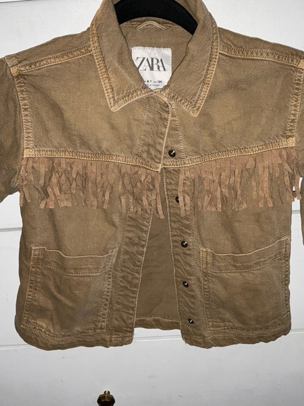 ZARA Kids Tan Fringe Button-Front Jacket